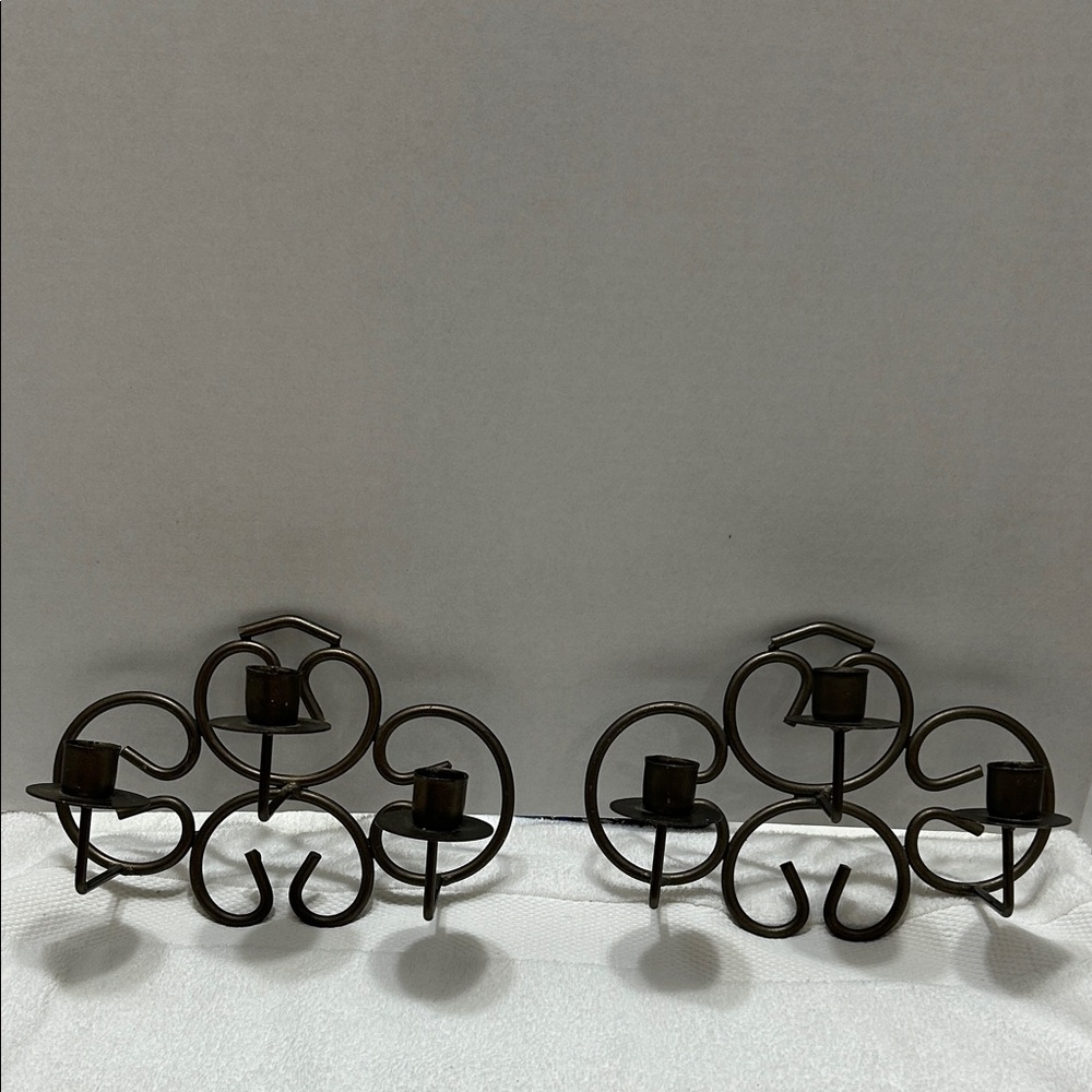 Elegant Set of Brown Metal Wall Candle Sconces